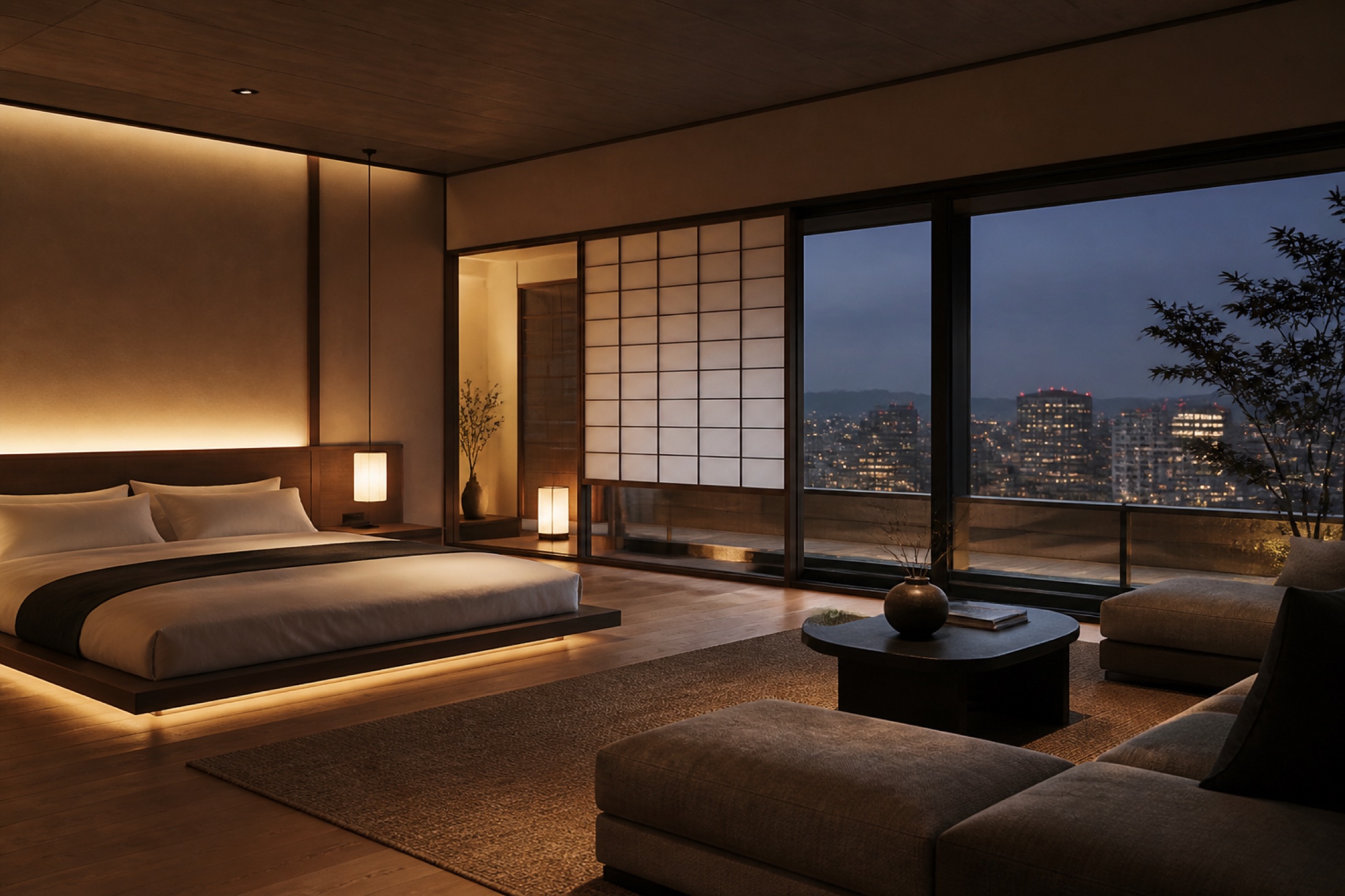 Minimal Japanese living space with natural morning light